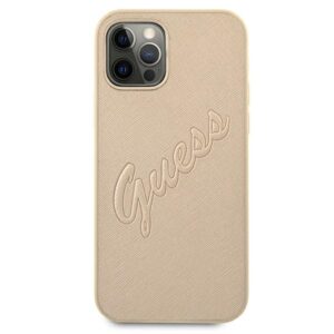 Guess GUHCP12LRSAVSLG Apple iPhone 12 Pro Max 6,7" gold kietas dėklas Saffiano Vintage Script - Image 3
