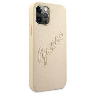 Guess GUHCP12LRSAVSLG Apple iPhone 12 Pro Max 6,7" gold kietas dėklas Saffiano Vintage Script - Image 4