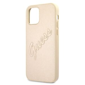 Guess GUHCP12LRSAVSLG Apple iPhone 12 Pro Max 6,7" gold kietas dėklas Saffiano Vintage Script - Image 6