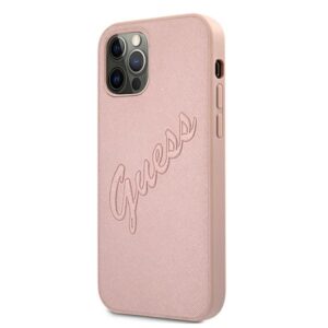 Guess GUHCP12LRSAVSRG Apple iPhone 12 Pro Max 6,7" rožinės spalvos kietas dėklas Saffiano Vintage Script - Image 2