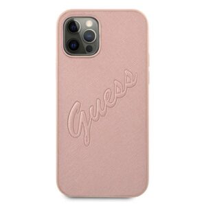 Guess GUHCP12LRSAVSRG Apple iPhone 12 Pro Max 6,7" rožinės spalvos kietas dėklas Saffiano Vintage Script - Image 3