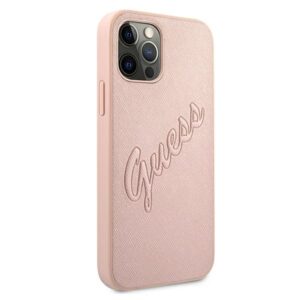 Guess GUHCP12LRSAVSRG Apple iPhone 12 Pro Max 6,7" rožinės spalvos kietas dėklas Saffiano Vintage Script - Image 4
