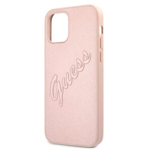 Guess GUHCP12LRSAVSRG Apple iPhone 12 Pro Max 6,7" rožinės spalvos kietas dėklas Saffiano Vintage Script - Image 6