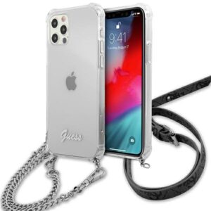 Guess GUHCP12MKC4GSSI Apple iPhone 12/12 Pro 6,1" skaidrus kietas dėklas 4G Silver Chain