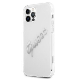Guess GUHCP12MKTRSVSI Apple iPhone 12/12 Pro 6,1" skaidrus kietas dėklas Vintage Script Silver - Image 2