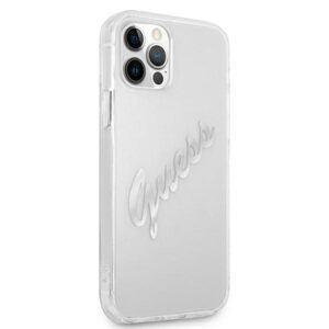 Guess GUHCP12MKTRSVSI Apple iPhone 12/12 Pro 6,1" skaidrus kietas dėklas Vintage Script Silver - Image 4