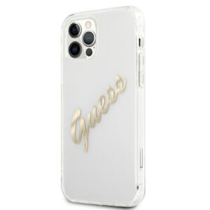 Guess GUHCP12MKTRSVGO Apple iPhone 12/12 Pro 6,1" skaidrus kietas dėklas Vintage Script Gold - Image 2