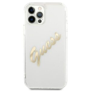 Guess GUHCP12MKTRSVGO Apple iPhone 12/12 Pro 6,1" skaidrus kietas dėklas Vintage Script Gold - Image 3