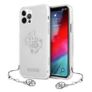 Guess GUHCP12LKS4GSI Apple iPhone 12 Pro Max 6,7" skaidrus kietas dėklas 4G Silver Charms Collection