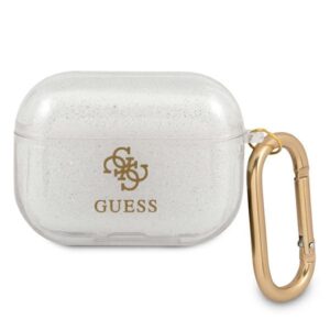 Guess GUAPUCG4GT AirPods Pro dėklas Transparent Glitter Collection