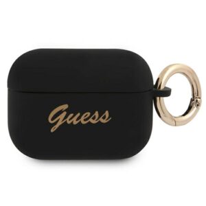 Guess GUAPSSSK AirPods Pro dėklas juodos spalvos Silicone Vintage Script