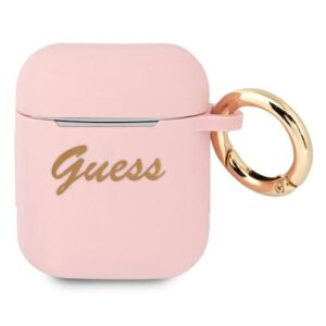 Guess GUA2SSSI AirPods dėklas rožinės spalvos Silicone Vintage Script - Image 1
