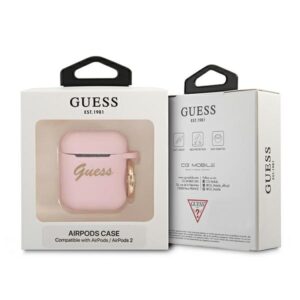 Guess GUA2SSSI AirPods dėklas rožinės spalvos Silicone Vintage Script - Image 3
