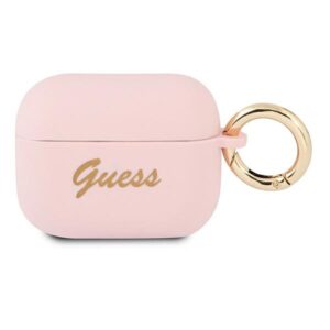Guess GUAPSSSI AirPods Pro dėklas rožinės spalvos Silicone Vintage Script