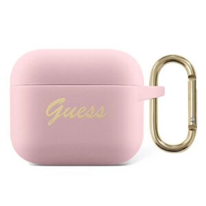 Guess GUA3SSSI AirPods 3 dėklas rožinės spalvos Silicone Vintage Script - Image 1