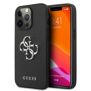 Guess GUHCP13LSA4GSBK Apple iPhone 13 Pro/ 13 6,1"juodos spalvos kietas dėklas Saffiano 4G Metal Logo - Image 1