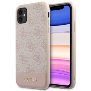 Guess GUHCN61G4GLPI Apple iPhone 11 6,1"/ Xr rožinės spalvos kietas dėklas 4G Stripe Collection