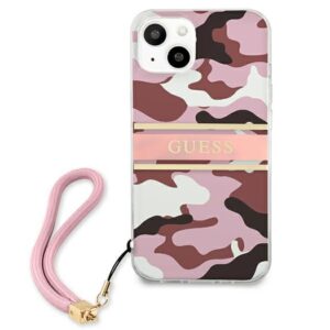 Guess GUHCP13SKCABPI Apple iPhone 13 mini 5,4" rožinės spalvos hardcase Camo Strap Collection - Image 3