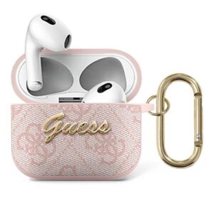 Guess GUA34GSMP AirPods 3 dėklas rožinės spalvos 4G Script Metal Collection