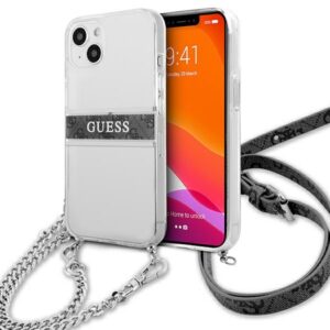 Guess GUHCP13SKC4GBSI Apple iPhone 13 mini 5,4" Transparent hardcase 4G Grey Strap Silver Chain - Image 1