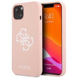 Guess GUHCP13SLS4GWPI Apple iPhone 13 mini 5,4" rožinės spalvos kietas dėklas Silicone 4G Logo - Image 1