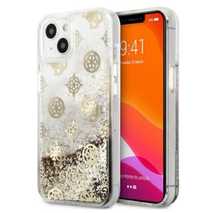 Guess GUHCP13SLGPEGO Apple iPhone 13 mini 5,4" gold kietas dėklas Peony Liquid Glitter - Image 1