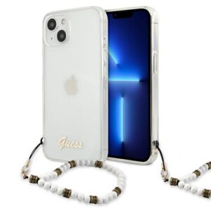 Guess GUHCP13MKPSWH Apple iPhone 13 / 14 / 15 6,1" skaidrus kietas dėklas baltos spalvos Pearl