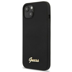 Guess GUHMP13MLSLMGBK Apple iPhone 13 / 14 /15 6,1"juodos spalvos kietas dėklas Silicone Script Gold Logo Magsafe - Image 2