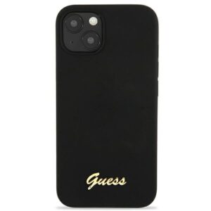 Guess GUHMP13MLSLMGBK Apple iPhone 13 / 14 /15 6,1"juodos spalvos kietas dėklas Silicone Script Gold Logo Magsafe - Image 3