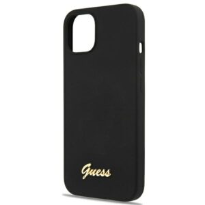 Guess GUHMP13MLSLMGBK Apple iPhone 13 / 14 /15 6,1"juodos spalvos kietas dėklas Silicone Script Gold Logo Magsafe - Image 5