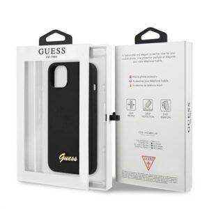 Guess GUHMP13MLSLMGBK Apple iPhone 13 / 14 /15 6,1"juodos spalvos kietas dėklas Silicone Script Gold Logo Magsafe - Image 7