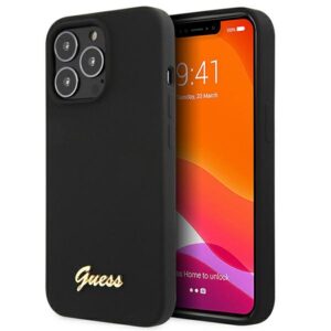 Guess GUHMP13LLSLMGBK Apple iPhone 13 Pro / 13 6,1" juodos spalvos kietas dėklas Silicone Script Gold Logo MagSafe - Image 2
