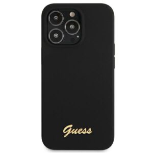 Guess GUHMP13XLSLMGBK Apple iPhone 13 Pro Max 6,7" juodos spalvos kietas dėklas Silicone Script Gold Logo MagSafe - Image 4
