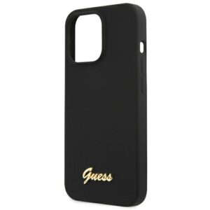Guess GUHMP13XLSLMGBK Apple iPhone 13 Pro Max 6,7" juodos spalvos kietas dėklas Silicone Script Gold Logo MagSafe - Image 6
