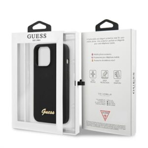 Guess GUHMP13XLSLMGBK Apple iPhone 13 Pro Max 6,7" juodos spalvos kietas dėklas Silicone Script Gold Logo MagSafe - Image 8