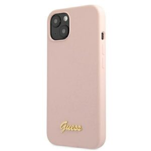 Guess GUHMP13MLSLMGLP Apple iPhone 13 / 14 /15 6,1" light rožinės spalvos kietas dėklas Silicone Script Gold Logo Magsaf - Image 2