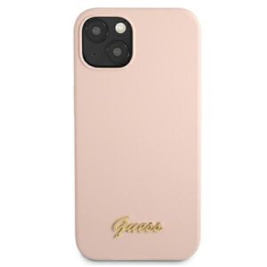 Guess GUHMP13MLSLMGLP Apple iPhone 13 / 14 /15 6,1" light rožinės spalvos kietas dėklas Silicone Script Gold Logo Magsaf - Image 3