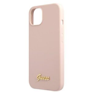 Guess GUHMP13MLSLMGLP Apple iPhone 13 / 14 /15 6,1" light rožinės spalvos kietas dėklas Silicone Script Gold Logo Magsaf - Image 5