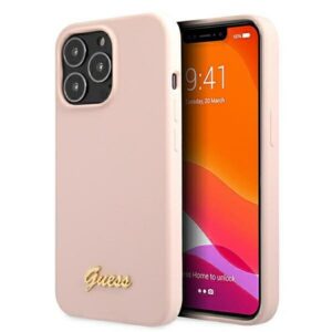 Guess GUHMP13LLSLMGLP Apple iPhone 13 Pro / 13 6,1" light rožinės spalvos kietas dėklas Silicone Script Gold Lo - Image 2