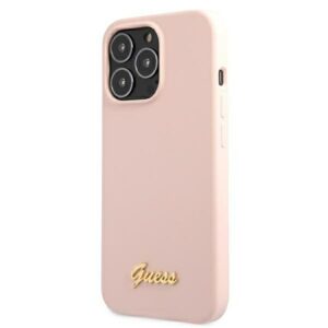 Guess GUHMP13LLSLMGLP Apple iPhone 13 Pro / 13 6,1" light rožinės spalvos kietas dėklas Silicone Script Gold Lo - Image 3