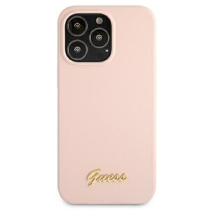 Guess GUHMP13XLSLMGLP Apple iPhone 13 Pro Max 6,7" light rožinės spalvos kietas dėklas Silicone Script Gold Log - Image 4