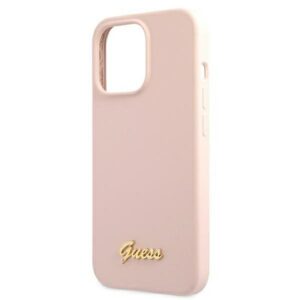 Guess GUHMP13XLSLMGLP Apple iPhone 13 Pro Max 6,7" light rožinės spalvos kietas dėklas Silicone Script Gold Log - Image 6