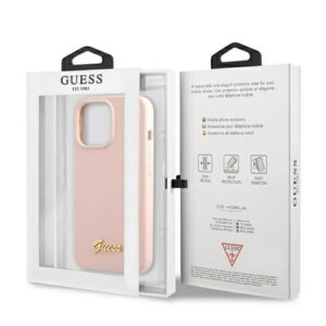 Guess GUHMP13XLSLMGLP Apple iPhone 13 Pro Max 6,7" light rožinės spalvos kietas dėklas Silicone Script Gold Log - Image 8