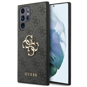 Guess GUHCS22L4GMGGR S908 S22 Ultra grey kietas dėklas 4G Big Metal Logo