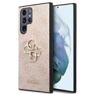 Guess GUHCS22L4GMGPI S906 S22 Ultra rožinės spalvos kietas dėklas 4G Big Metal Logo