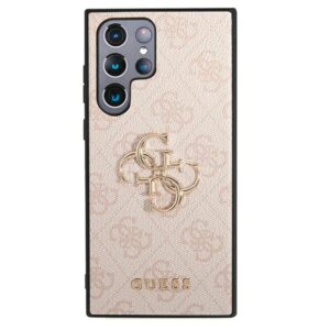 Guess GUHCS22L4GMGPI S906 S22 Ultra rožinės spalvos kietas dėklas 4G Big Metal Logo - Image 3