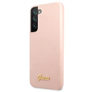 Guess GUHCS22MLSLMGPP S22+ S906 rožinės spalvos kietas dėklas Silicone Script Metal Logo - Image 2