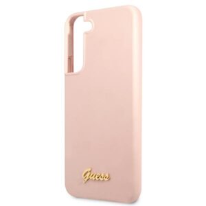 Guess GUHCS22MLSLMGPP S22+ S906 rožinės spalvos kietas dėklas Silicone Script Metal Logo - Image 6