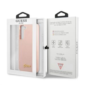 Guess GUHCS22MLSLMGPP S22+ S906 rožinės spalvos kietas dėklas Silicone Script Metal Logo - Image 8