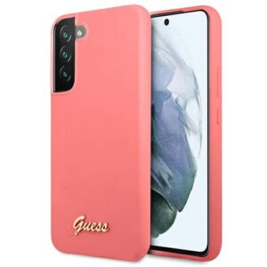 Guess GUHCS22MLSLMGFU S22+ S906 fuchsia kietas dėklas Silicone Script Metal Logo